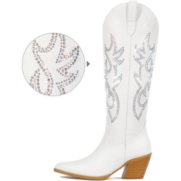 NEW Western Cowboy Boots for Women - Knee High Wide Calf Cowgirl Boots - Picture 5 of 6